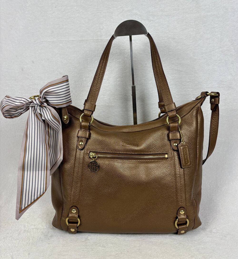 Coach Alexandra Convertible Shoulder Bag/Tote in Metallic Bronze Pebbled Leather